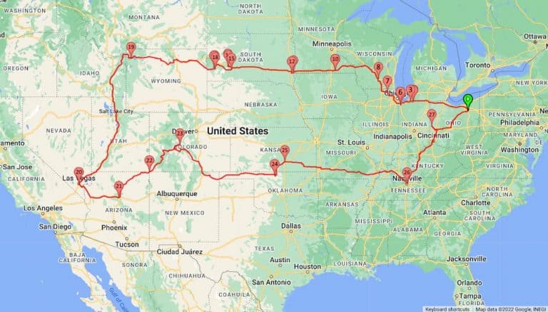 Jim & family's road trip route