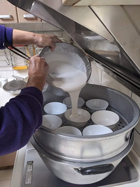Making rice sponge cakes (Fa Gao aka prosperity cake) for the Lunar New Year
