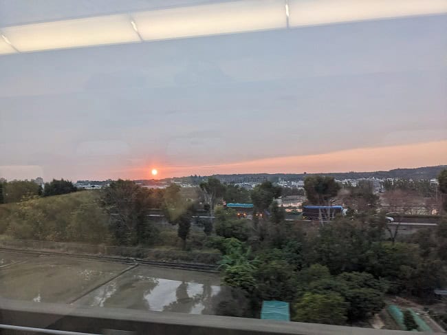 Sun setting while we were on the high-speed train
