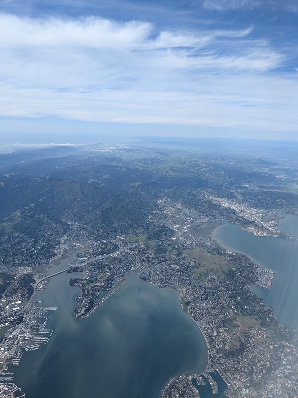 Checking out the view from the airplane
